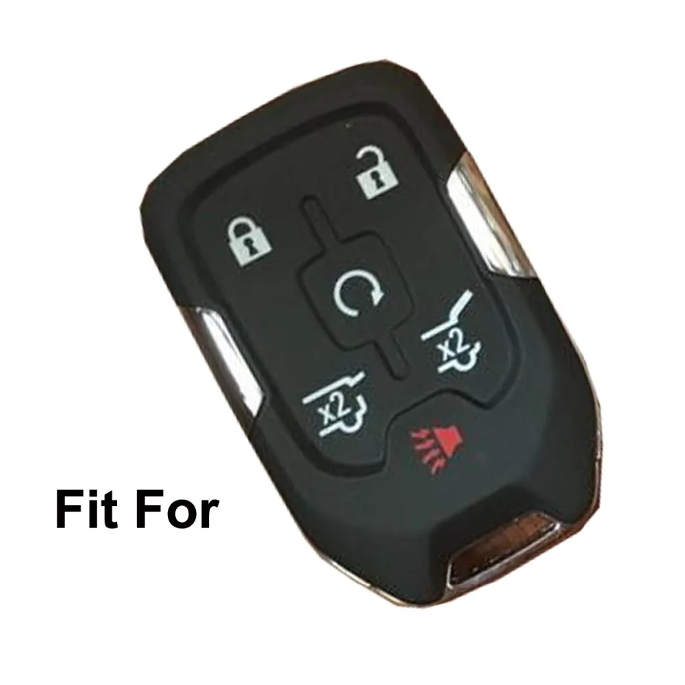 Silicone Smart Key Fob Covers Case Protector Keyless Remote Holder for 2015 2016 Chevrolet Suburban Tahoe GMC Yukon 6 Buttons Black 